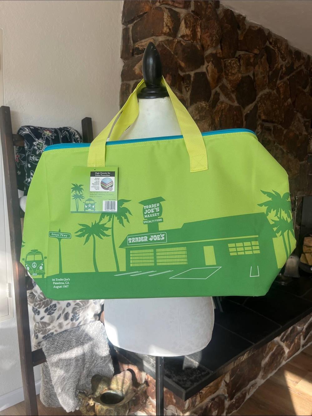 Trader Joe's Lime Green &  Teal Large Insulated Tote Bag